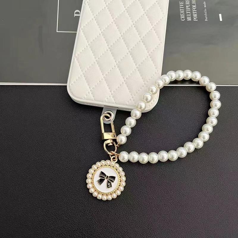 1Pc Glass Pearl Beaded Mobile Phone Chain Bow Accessories Pendant Keychain Girl Cute Bag Pendant