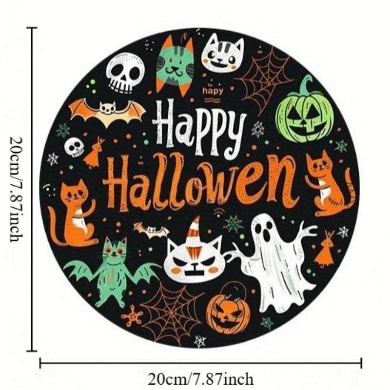 2d Flat 20*20cm, Popular Home Decoration, Halloween Ghost Kitten Wooden Circular Logo, for Club, Kitchen, Garden, Cafe, Bar Decor.