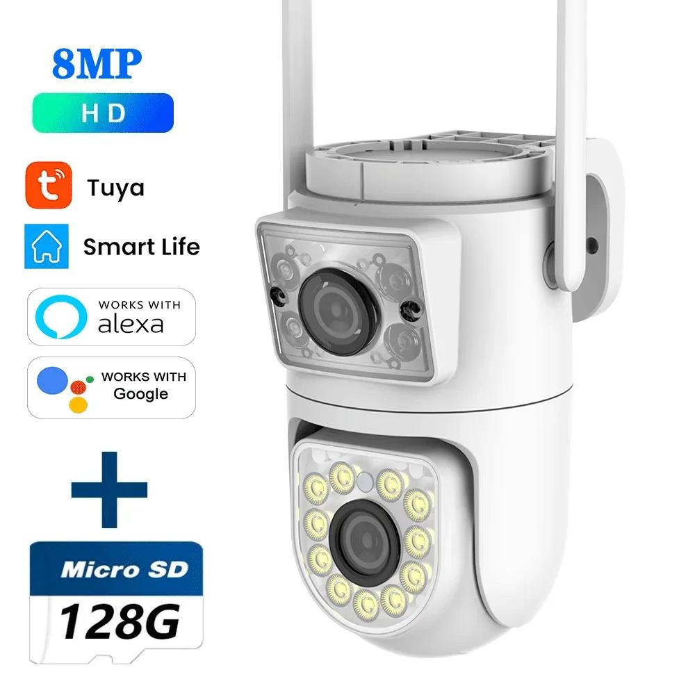 4K 8MP Dual-lens PTZ Wifi Tuya Smart Outdoor Home Security Dual Screen Camera HD Night Vision CCTV Video Surveillance
