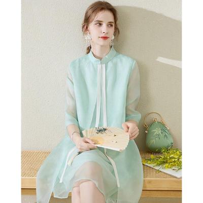 Rochie midi de damă din mătase de dud, stil chinezesc