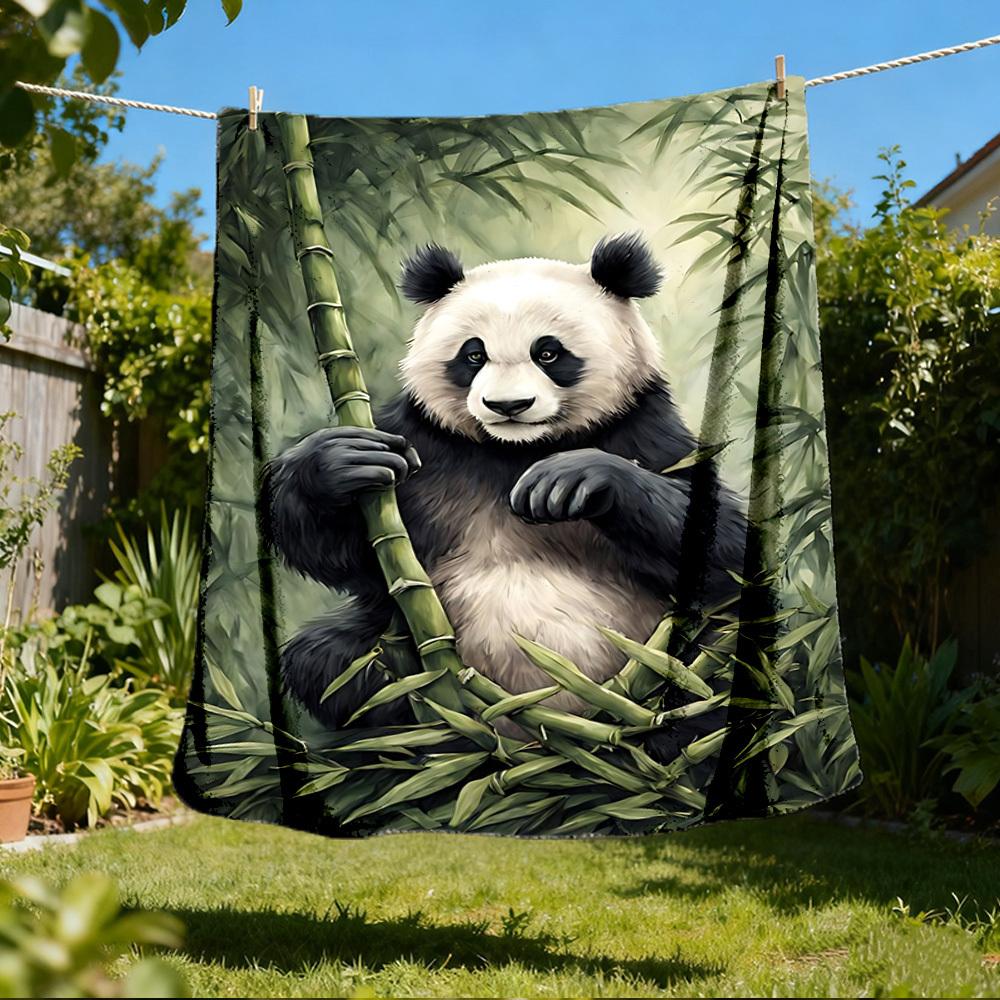 1pc Panda Bamboo Outdoor Blanket - Soft Flannel Cozy for Travel & Camping - All-Season Warm Bed Cover, Machine Washable yy251229105