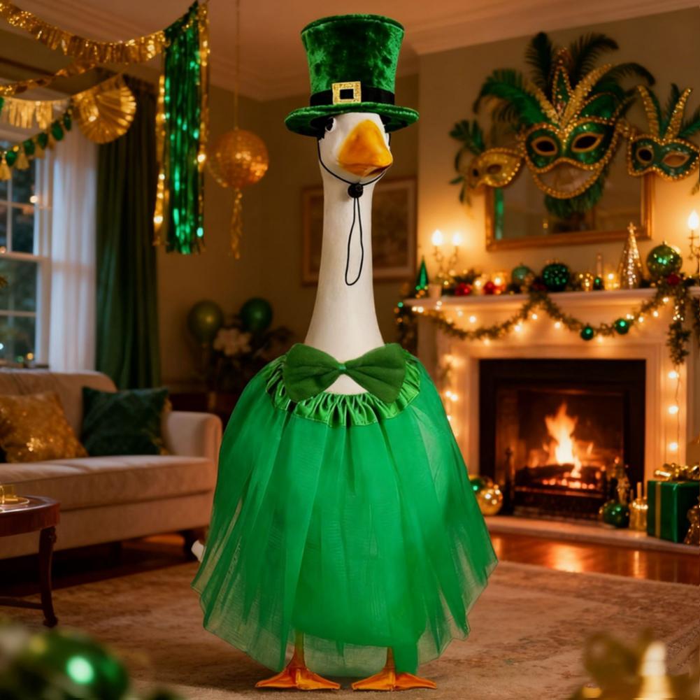 For St Patrick\\\\\\\'s Day Lawn Goose Outfit Top Hat Bandana Set Tuxedo Bandana Retains Shape Seasonal Lawn Decoration