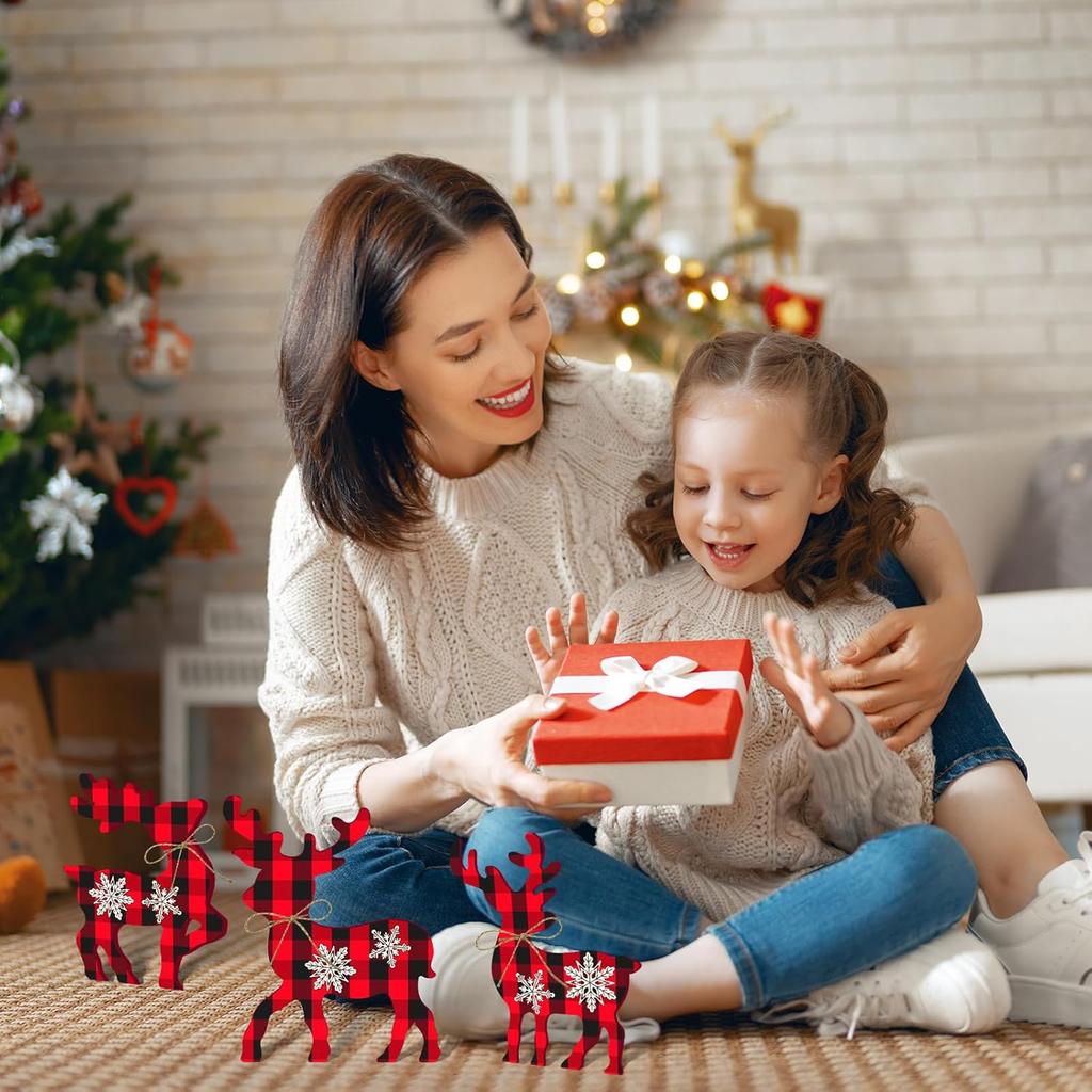 3 Pcs Reindeer Christmas Decor, Rustic Christmas Table Decor for Home, Farmhouse Centerpiece, Holiday Xmas Tiered Tray Decorations for Kitchen,