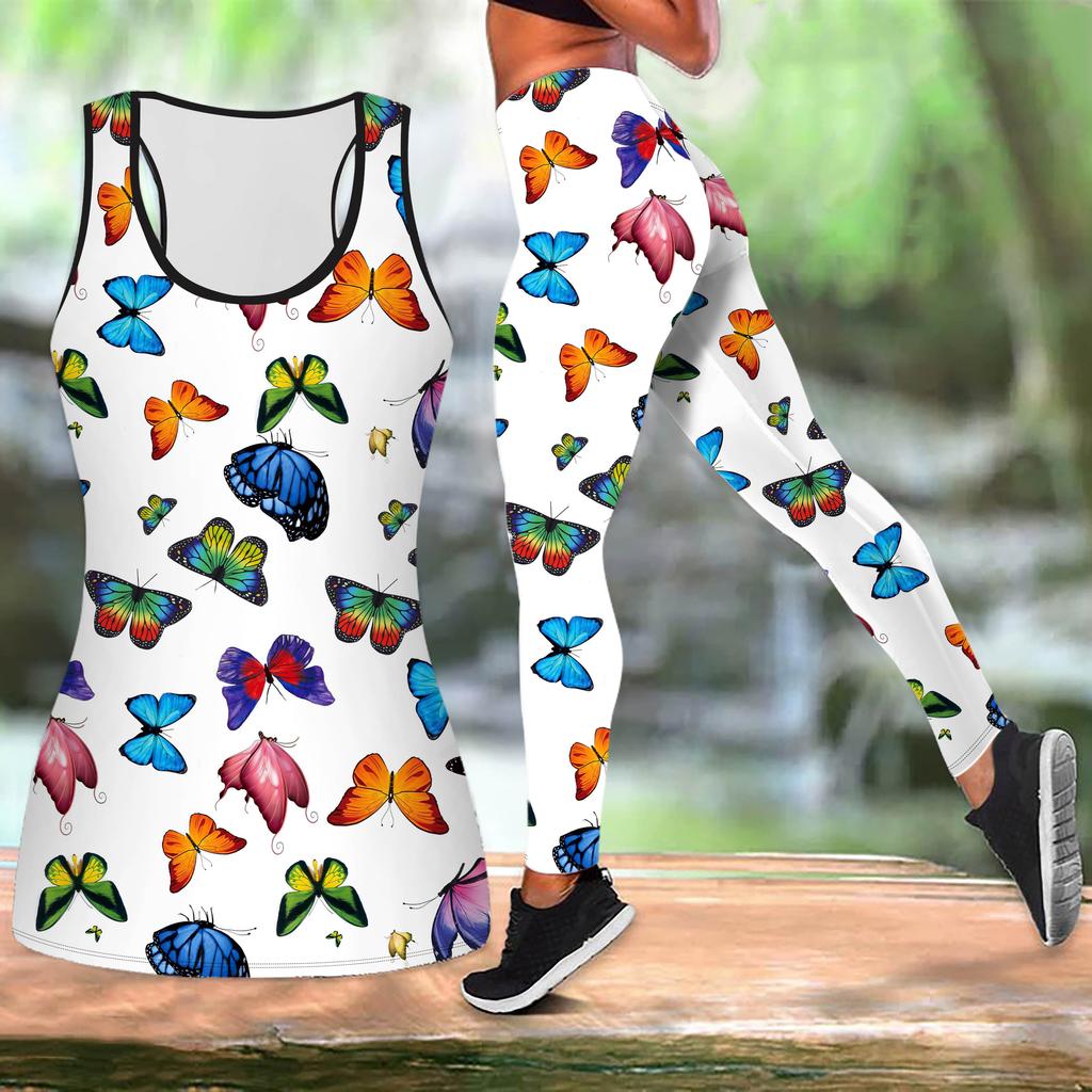 Long Tailed Butterfly Print Yoga Outfit for Women Fashion Workout Leggings Fitness Sports Casual Yoga Set Sports Suit