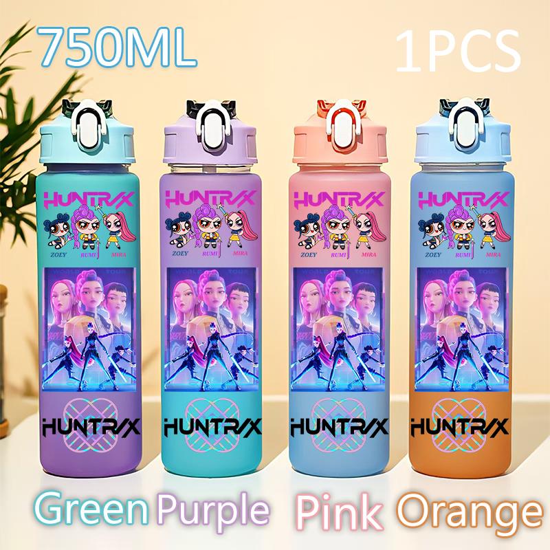 Kpop 750ML Dämonenjäger Wasserflasche K Pop Krieger Rumi Mira Zoey KPOP Trinkflasche Schule Huntrix Kürbis Plastik Wasserbecher