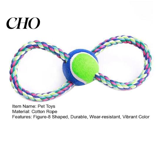 High-strength Dog Rope Toy Pet Toys Figure-8 Shape Interactive Chewing with Built-in Tennis Ball Durable Natural Anxiety Relief Cotton Tug of War for