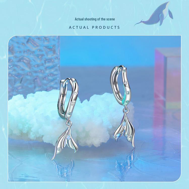 Boucles d'oreilles queue de poisson style océan: Argent Sterling S925 Élégant avec Placage Platine pour Femmes
