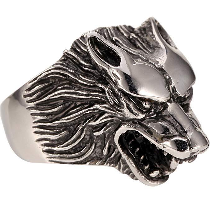 Fashionable and Domineering Trendy Male Wolf Head Ring Direwolf Cast Titanium Steel Ring Super