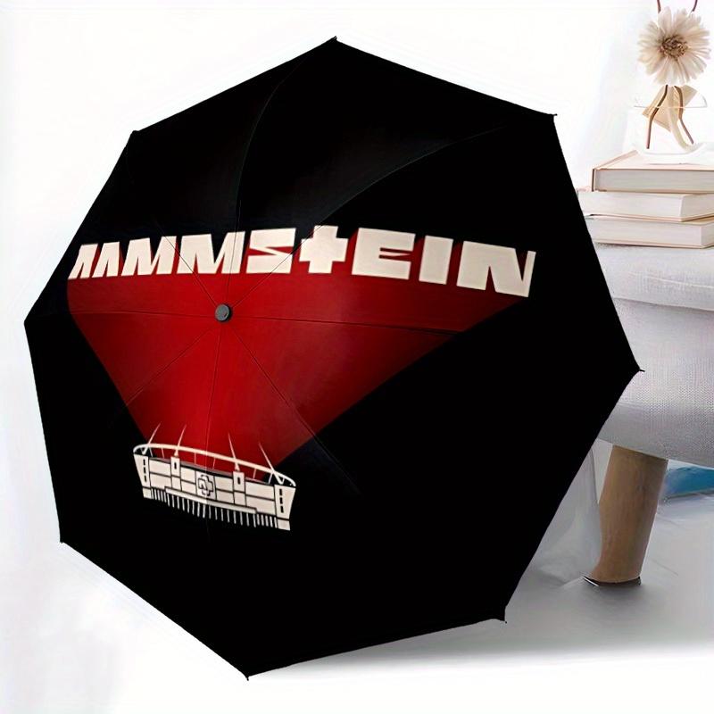 1pc RAMMSTEIN Automatic Folding Umbrella, Portable Collapsible Design, 8-Rib Iron Frame, , All-Season Casual Outdoor Accessory for Christmas Birthday