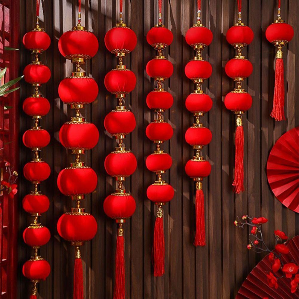 Chinese Style New Year Lantern String Fu Character Handmade Door Lantern Pendant with Tassels Traditional