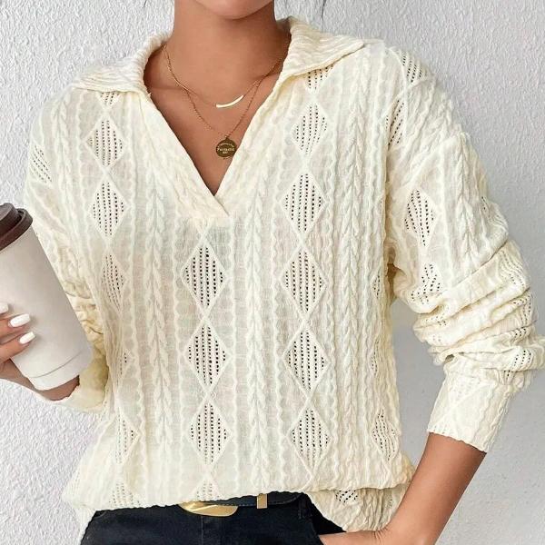 

Футболка женская Spice Girls с открытыми лацканами и длинными рукавами в ромбовидную клетку с ажурным узором S абрикосовый