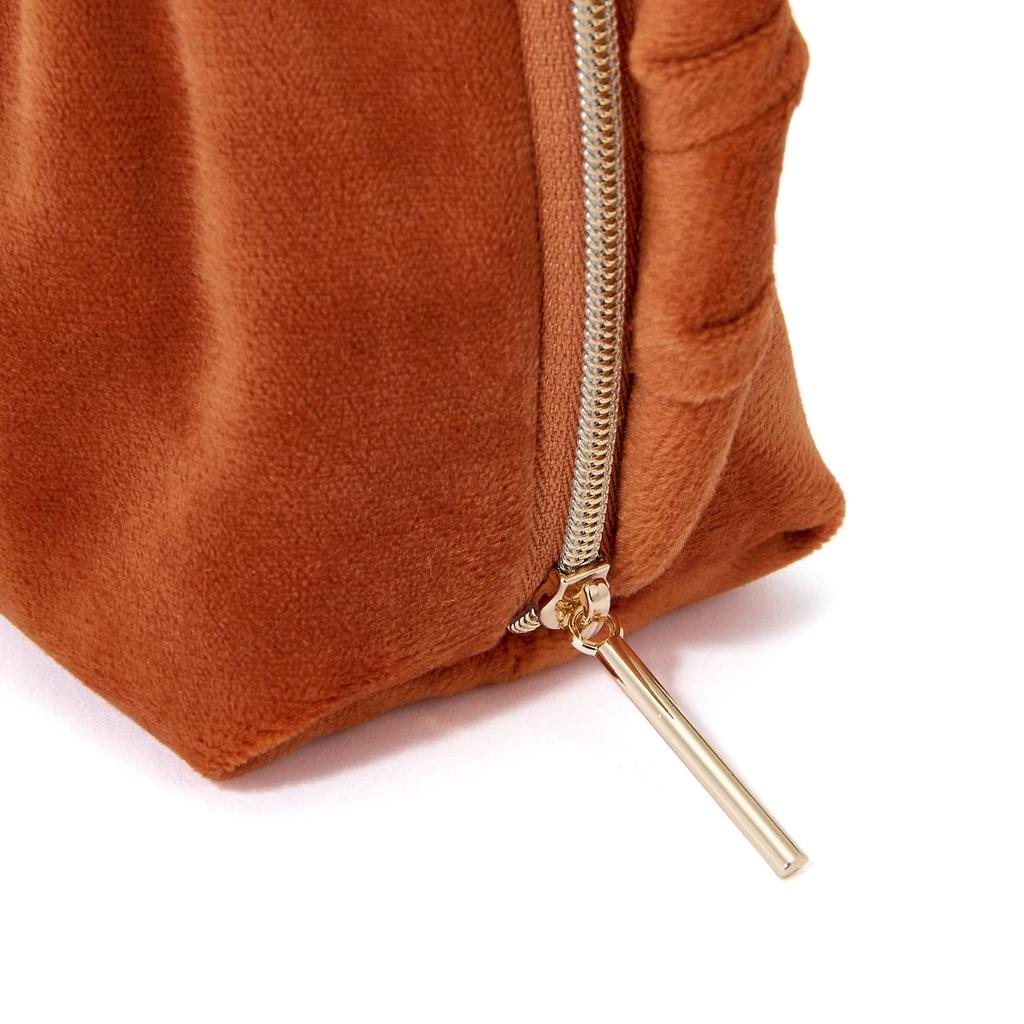 Francfranc Velour Pleated Stand Freestanding Cosmetic Makeup Storage Pouch, Orange, Stand-Up Style, Pouch,