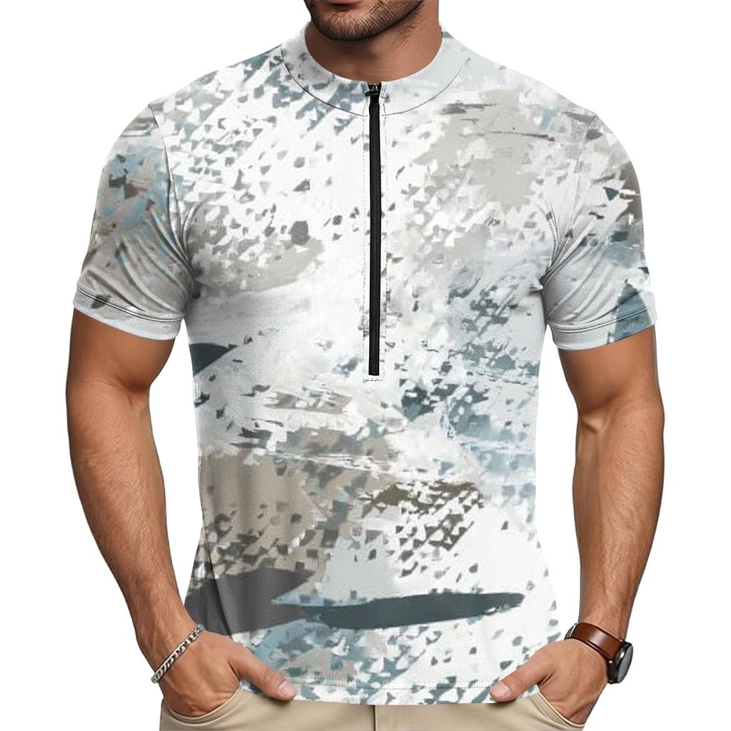 Herren Kurzarm Radtrikot Atmungsaktiv Schnelltrocknend Rundhalsausschnitt Reißverschluss Vorne Leichtes Sportshirt für Outdoor-Fahrten