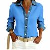 Womens Fashion Lapel Long Sleeved Denim Patchwork Button Up Shirt Loose Top