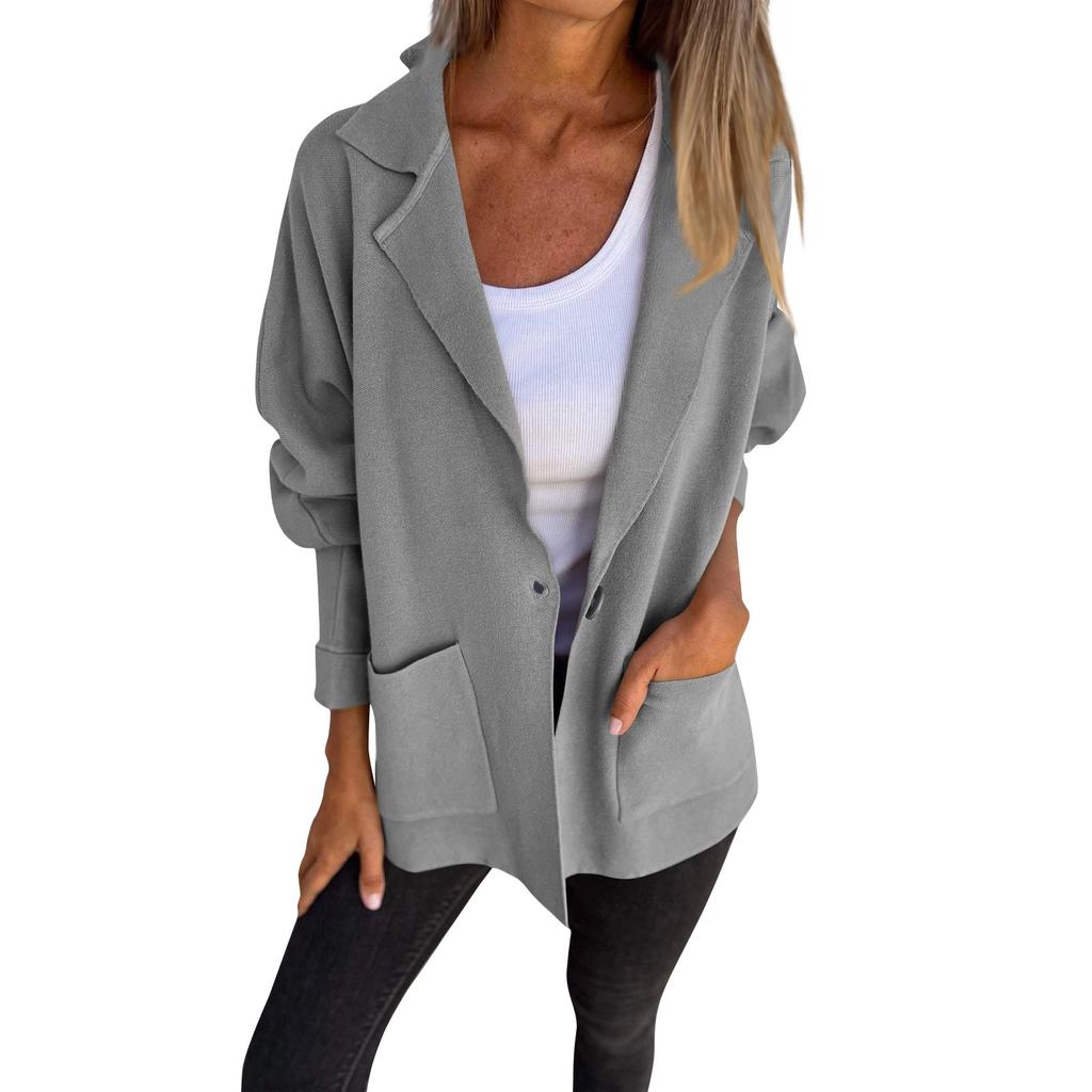Women's Winter Woolen Jacket Casual Versatile Loose Lapel Pocket Button Cardigan