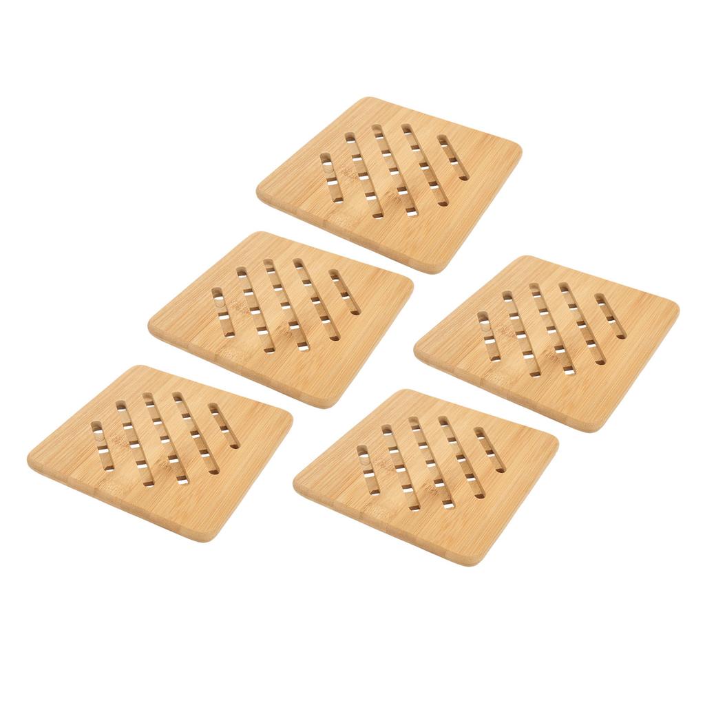 5 Pcs Bamboo Hot Pad Table Mat Bamboo Trivet Pot Mat Heat Resistance for Hot Dishes Pot Bowl Teapot Quadrate 15CM