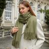 Womens Wool Blend Scarf Winter Warm Shawl Soft Solid Color Knit Wrap With Fringe Korean Style