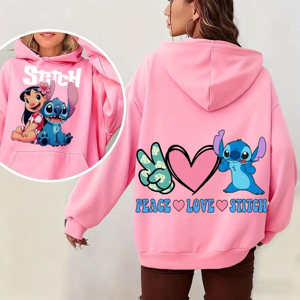 Stitch Women's Hoodie Sweatshirt Autumn Winter Warm Pullover Cute Cartoon Print Fashion Streetwear Outdoor Activities