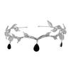 Korean-Style Baroque Rhinestone Leaf Crown Tiara with Water Drop Pendant