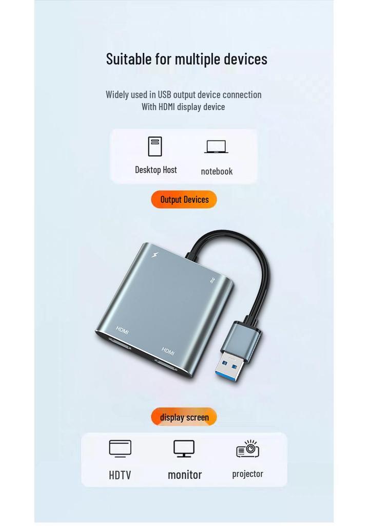 USB-C To Dual HDMI Adapter with USB 3.0 Hub, Supports Independent Triple Displays for M1/M2 Graphics Cards