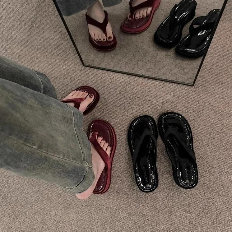 Summer Clip Toe Women Slippers  Fashion Elegant Thick Bottom Slides Shoes Ladies Outdoor Wedges Flip Flop Women Sandals