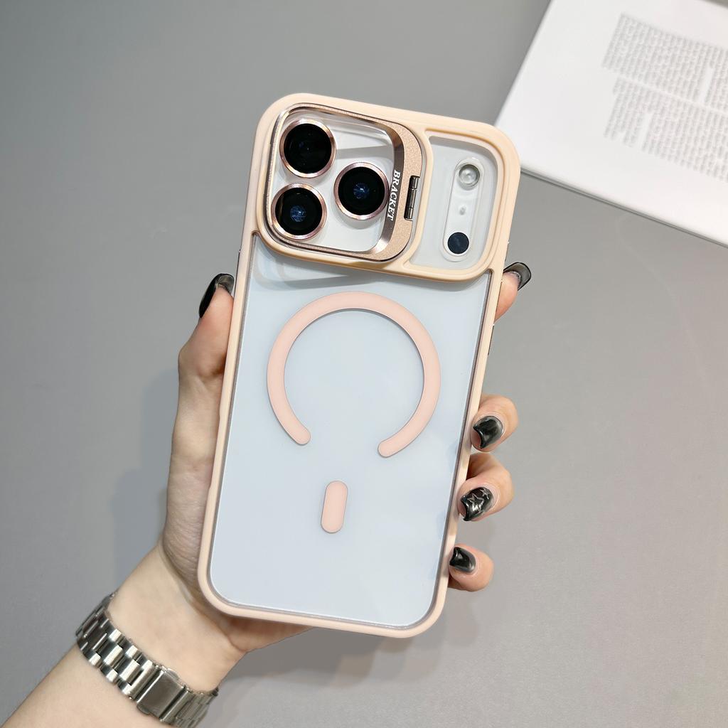Applicable to Apple 17Promax lens holder magnetic suction mobile phone case iPhone16 transparent back plate skin feel anti-drop case