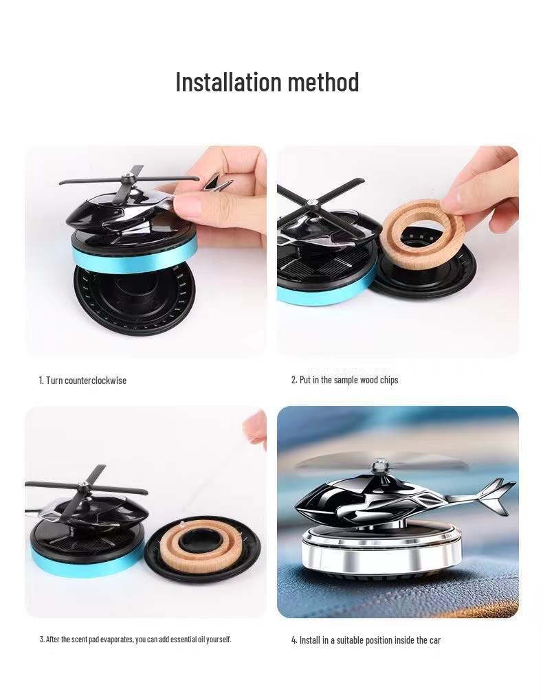 Solar-Powered Rotating Helicopter Car Air Freshener with Light Sensor