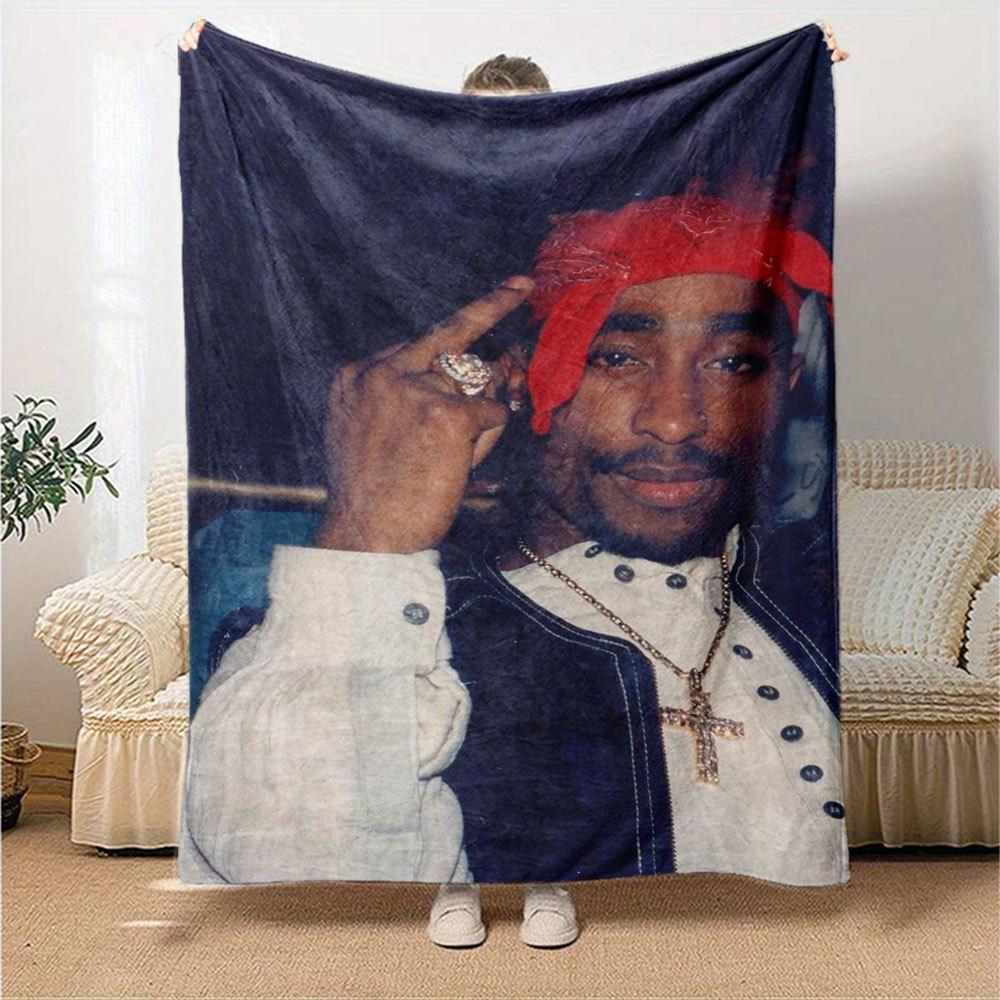 1 Stück 2Pac Hip Hop Decke Weich Leicht Ganzjahres Mehrzweck Überwurf für Sofa, Bett, Büro & Picknicks, Französischer Stil mit Ikonischem Albumcover & Zitaten