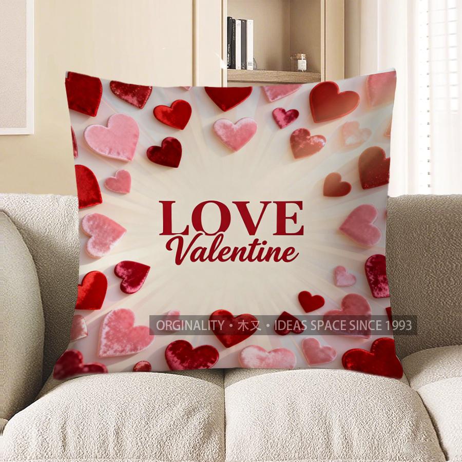 2D Valentine Love Heart Pattern Cushion Cover Pattern Cushion Cover Suitable For Sofa Bedroom Car Pillow Cover
