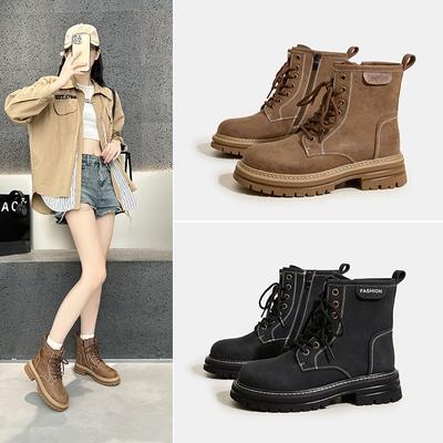 Leather Martin Boots Women's Autumn New Matte Material Women's Short Boots Delicate Legs Long Velvet Leather Women's Boots