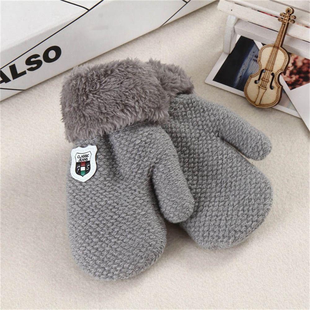 Winter Hanging Neck Soft Cute Kids Gloves Knitted Mittens Thick Warm