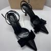 Fashion 2025 Spring High Heels Women Shoes Wedding Prom Black Bow Knot Ankle Strap Slingback Stiletto Elegant Dress Party Pumps for Lady