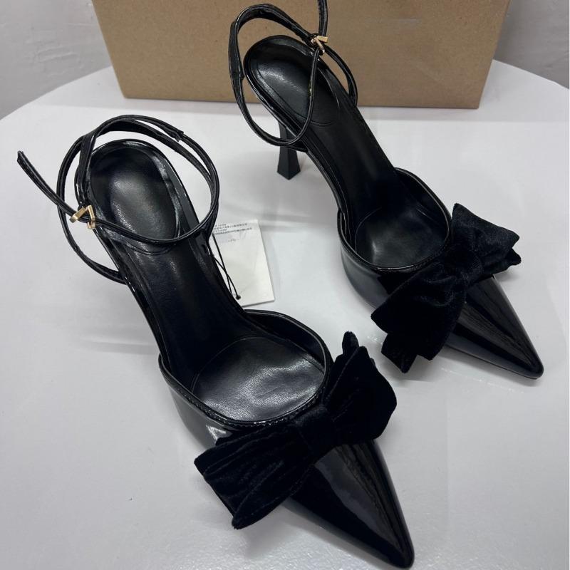 Fashion 2025 Spring High Heels Women Shoes Wedding Prom Black Bow Knot Ankle Strap Slingback Stiletto Elegant Dress Party Pumps for Lady