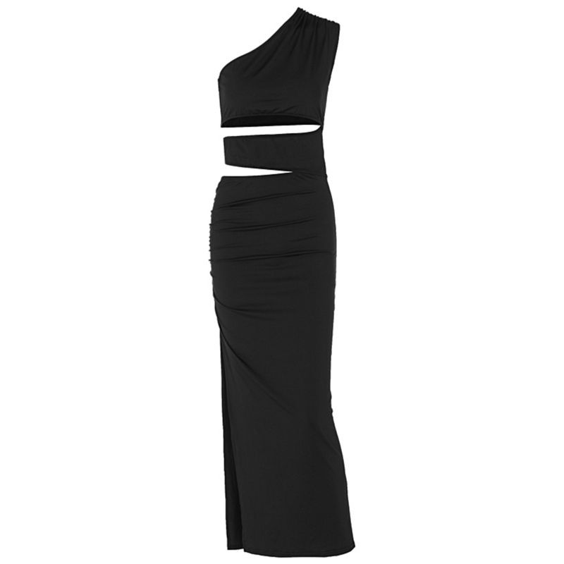Fashion 2024 Summer Pure Color New Arrival Slim-Fit Oblique Shoulder Sexy Cutout Sexy Split Irregular Dress