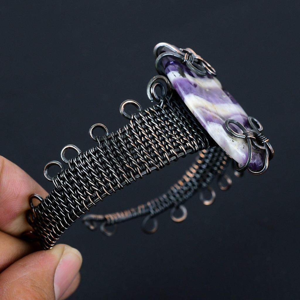 Sage Amethyst Gemstone Pure Copper Wire Wrapped Handmade Cuff/ Bangle Jewelry For Gift