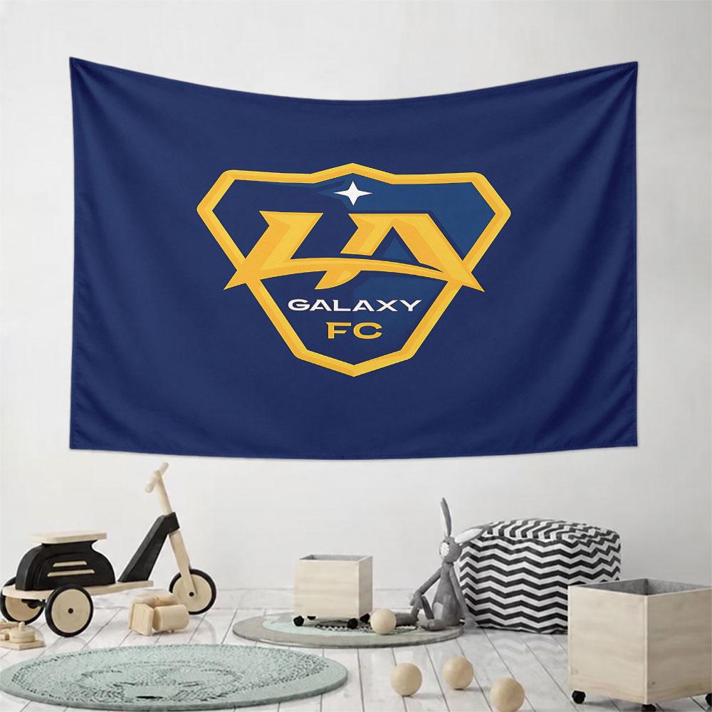 A blue shield with yellow "LA", a star, and "Galaxy FC" text. Patterned tapestry for bedroom and living room home decor