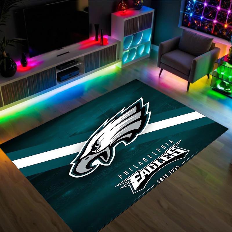 Philadelphia Eagles Design Kristall-Samt-Teppich Gemütlich Nicht?Rutschfester Teppich mit Aufdruck für Schlafzimmer Wohnzimmer Eingang