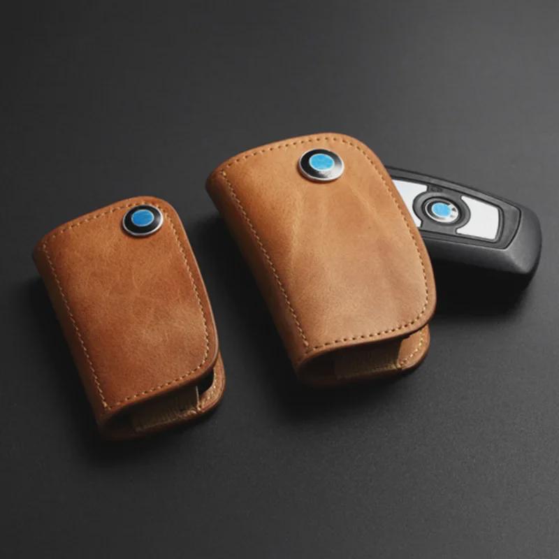 Genuine Leather Key Cover for BMW & Mercedes-Benz - Oil Wax Cowhide Protective Case