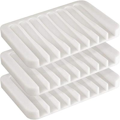 Set of 3 Silicone Soap Dishes for Bathroom and Kitchen White