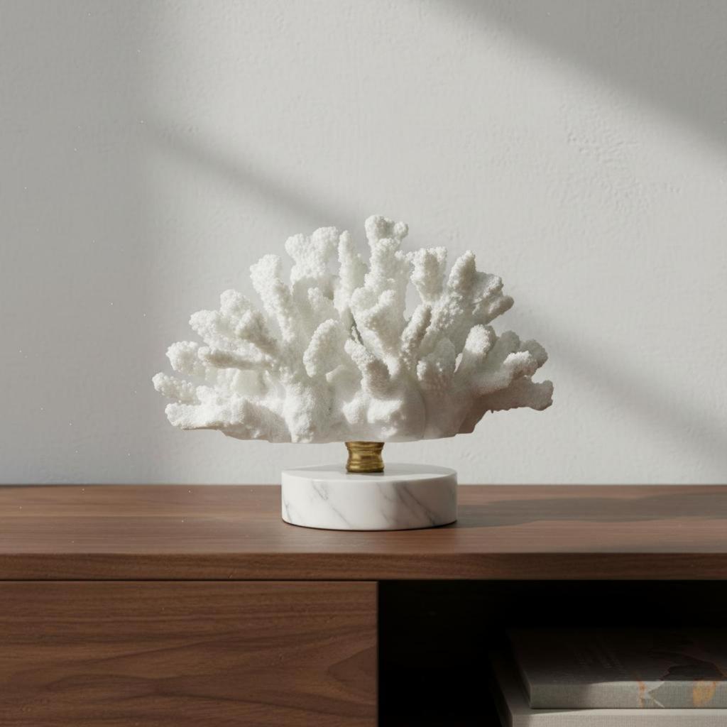 Coral Tabletop Ornament Handmade Marble Sculpture Textured for Living Room