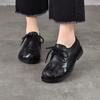 Johnature Vintage Genuine Leather Woven Low Heel Shoes Versatile Round Toe Lace Up Women's Shoes