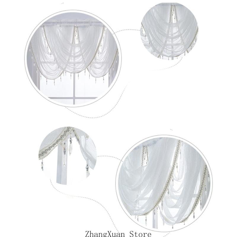Sheer Rod Pocket Window Valance Drape with Delicate Laces and Beads for Adding Elegances to Any Room