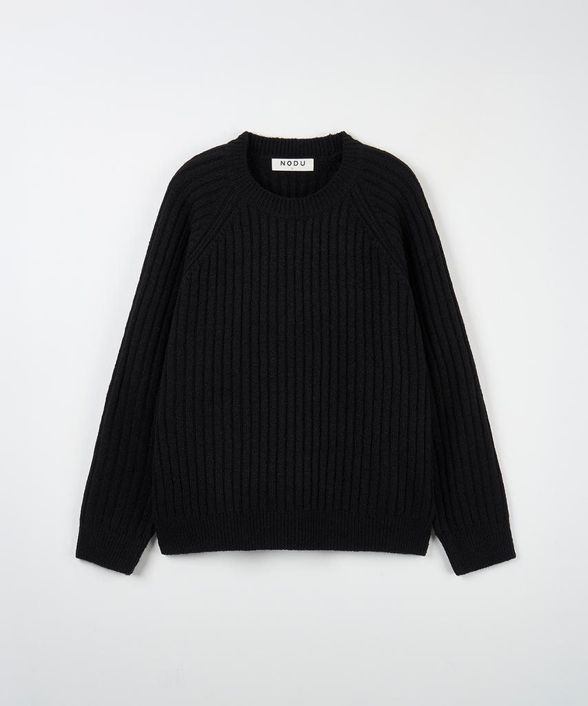 NODU Ribbed Raglan Diagonal Knit [Black]