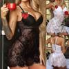 New Embroidered Mesh Lace Hollow Out Cross Backless Babydoll Nightdress Pajamas