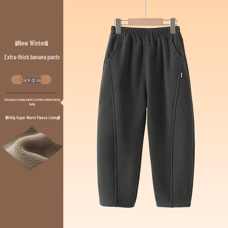 

Детские флисовые широкие спортивные штаны на зиму 2025: Мальчиковые и Девочковые Брюки-бананы 120 cm темно-серого