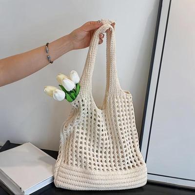 Women Crochet Tote Bag Hollow Beach Bag Large Capacity Handbag  Knitted Shoulder Bag Shopping Bag For Travel Vacation