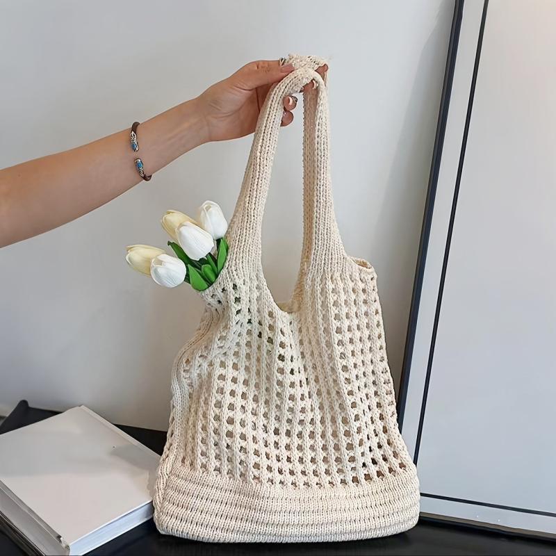 Women Crochet Tote Bag Hollow Beach Bag Large Capacity Handbag  Knitted Shoulder Bag Shopping Bag For Travel Vacation