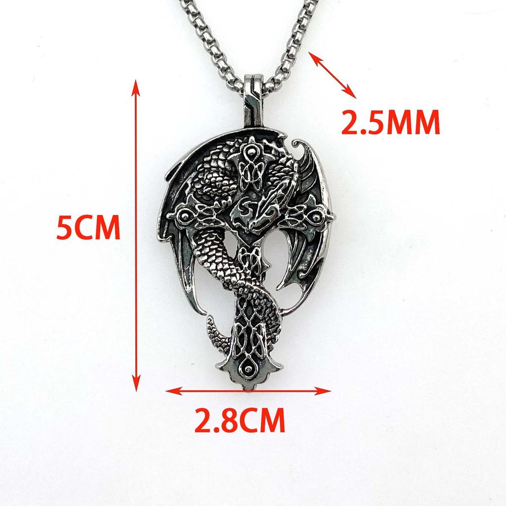 Skull Dragon Pendant, Retro Titanium Steel Necklace Sweater Chain Accessories