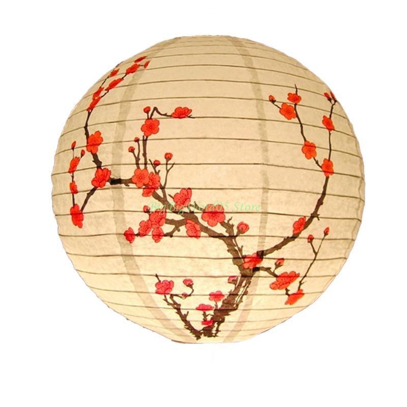24TE Round Chinese Paper Lantern Peach Blossom and Crane Theme Christmas Xmas Gift