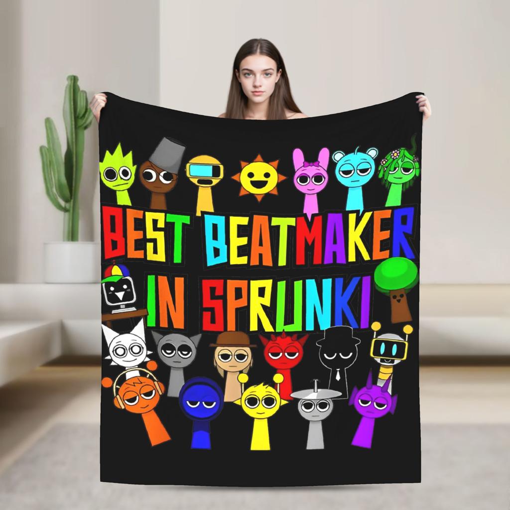 Sprunki Team Funny Games Blanket  Flannel Funny Breathable Throw Blankets for Chair Covering Sofa Summer